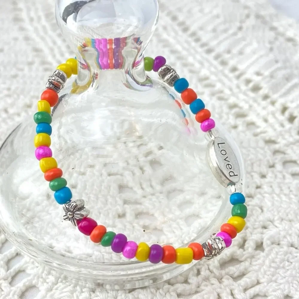 Child LOVED Charm Glass Beaded Stretch Bracelet